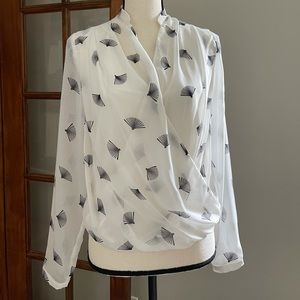HM Black & white print cross wrap blouse